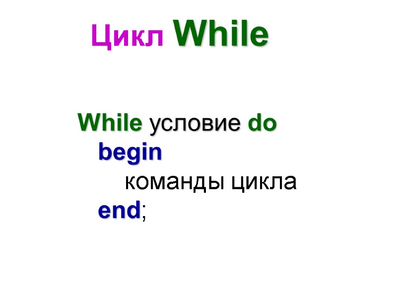 Цикл While While условие do     begin    